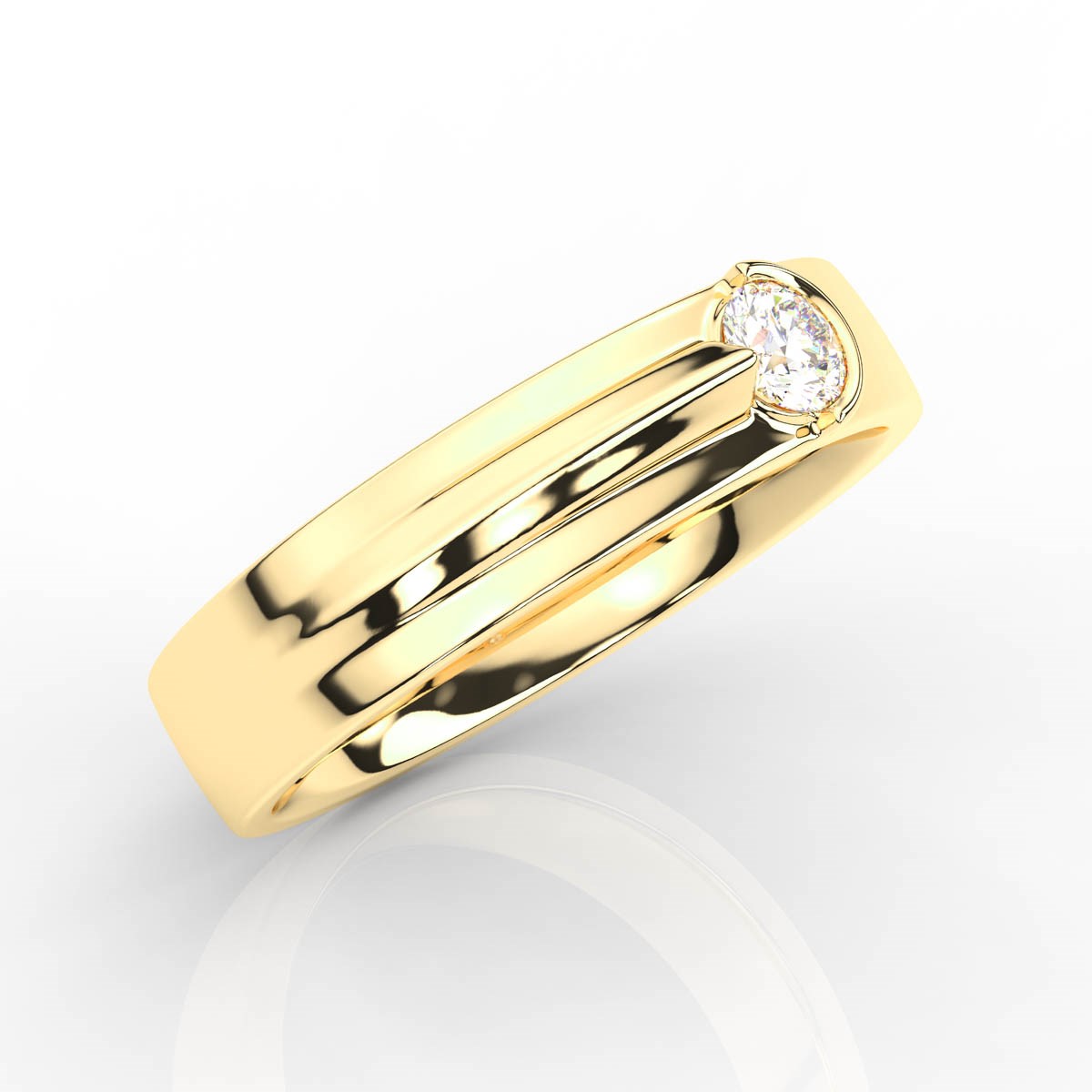 Half Bezel Round Solitaire Diamond Mens Band with High Polish