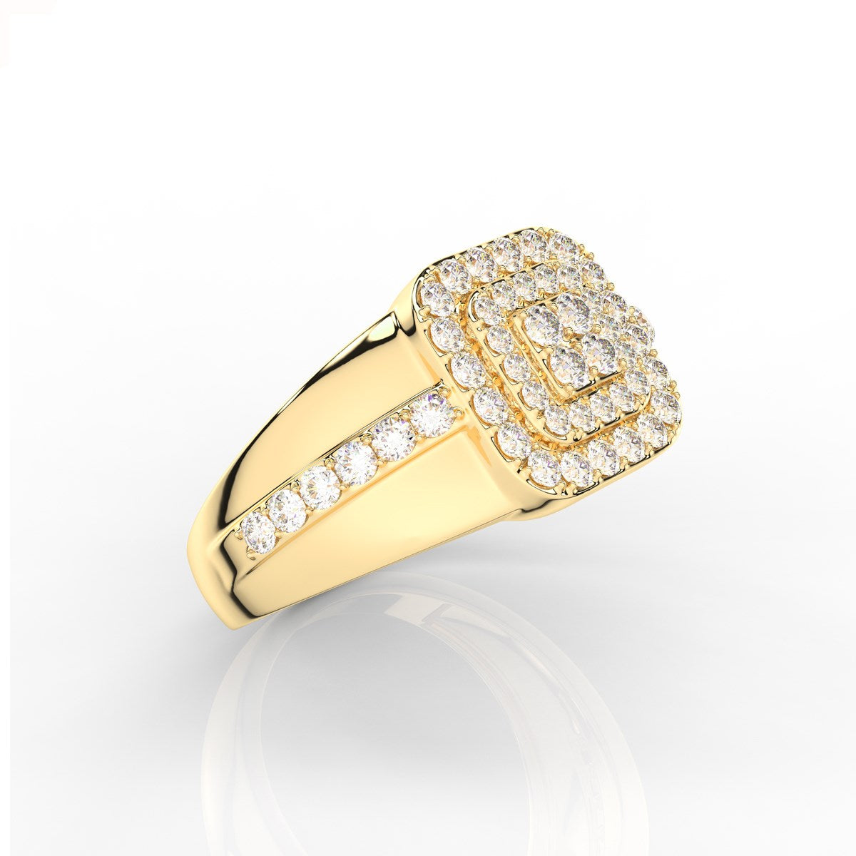 Double Halo Style Round Cut Prong Set Diamond Mens Band