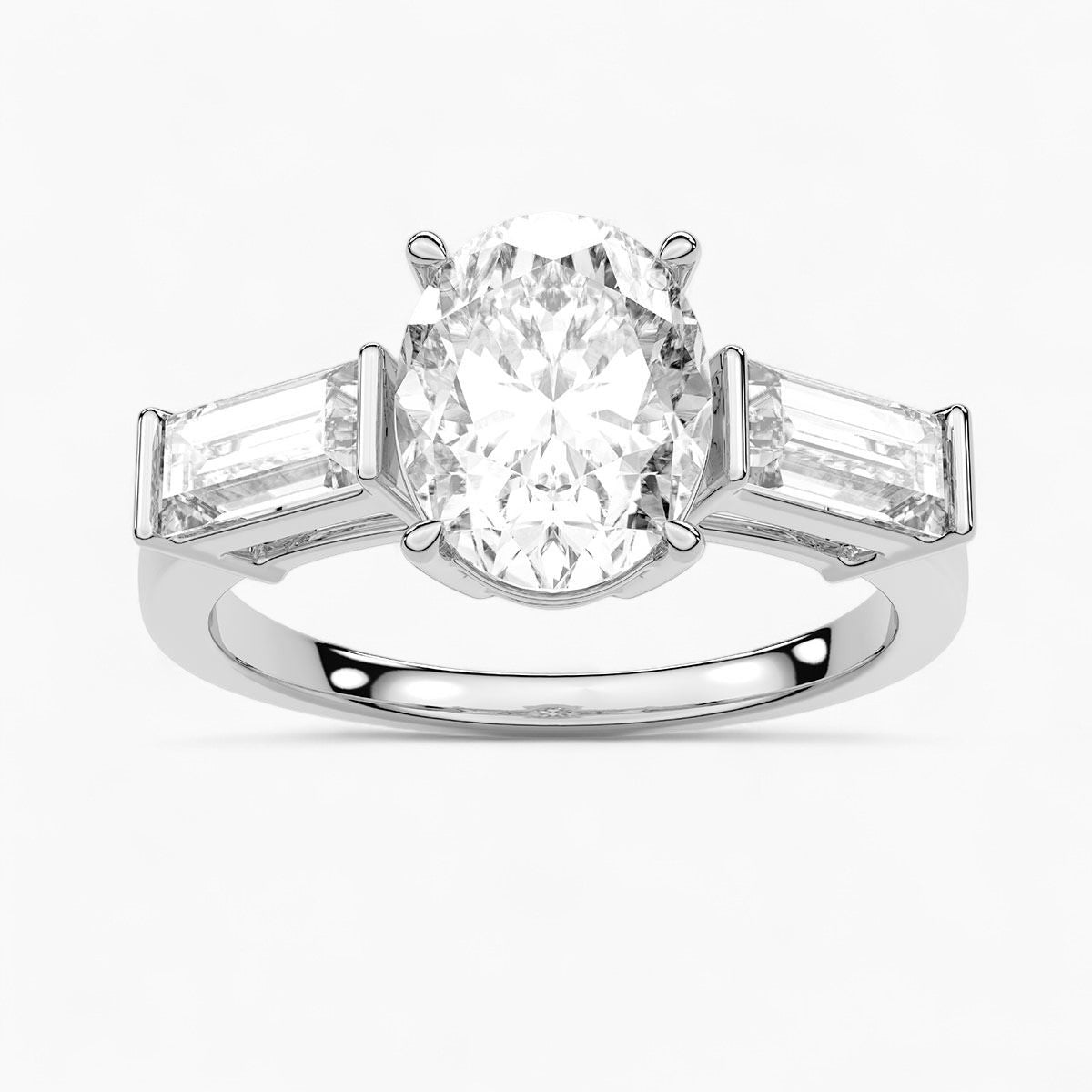 Straight Baguette Cut Three Stone Diamond Engagement Ring