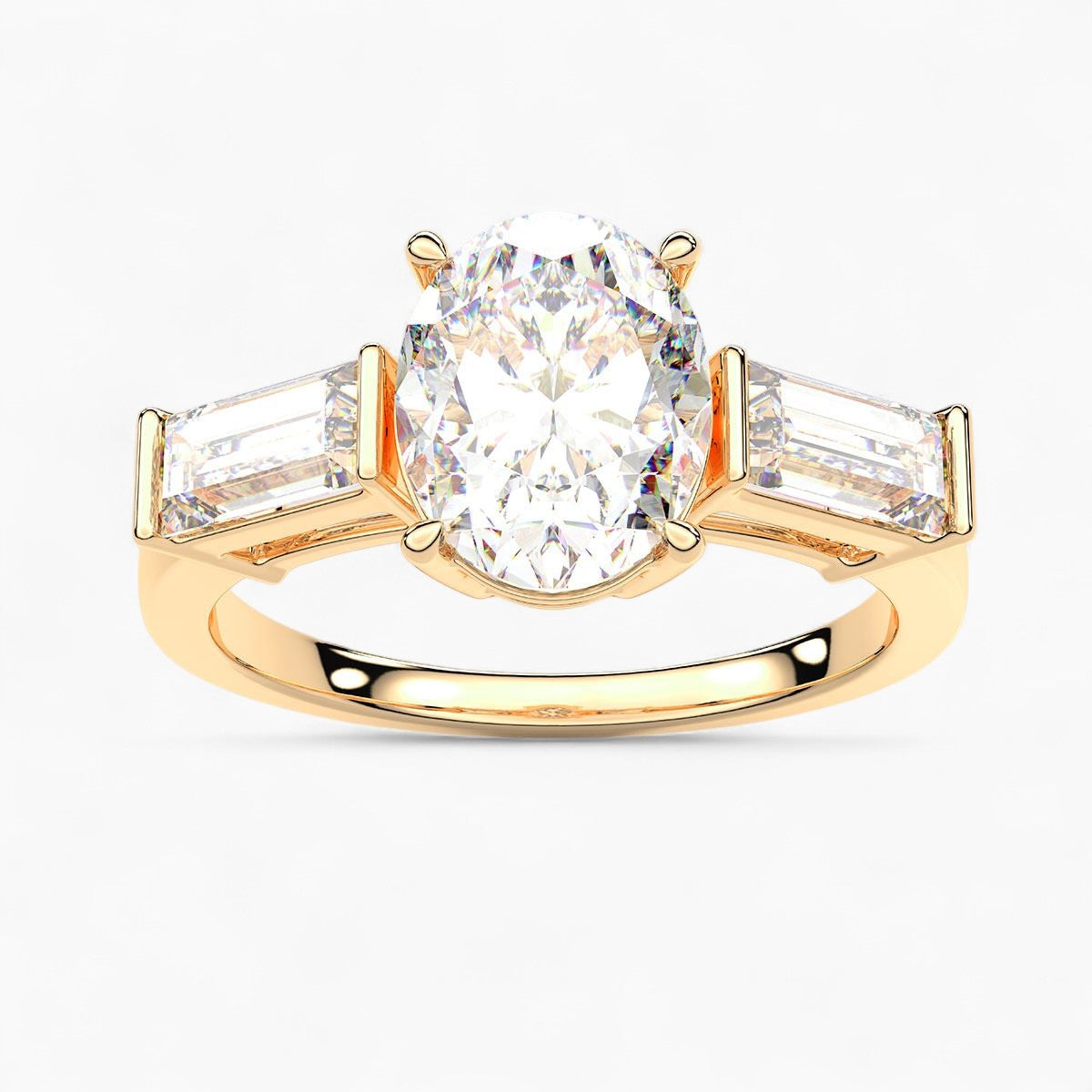 Straight Baguette Cut Three Stone Diamond Engagement Ring