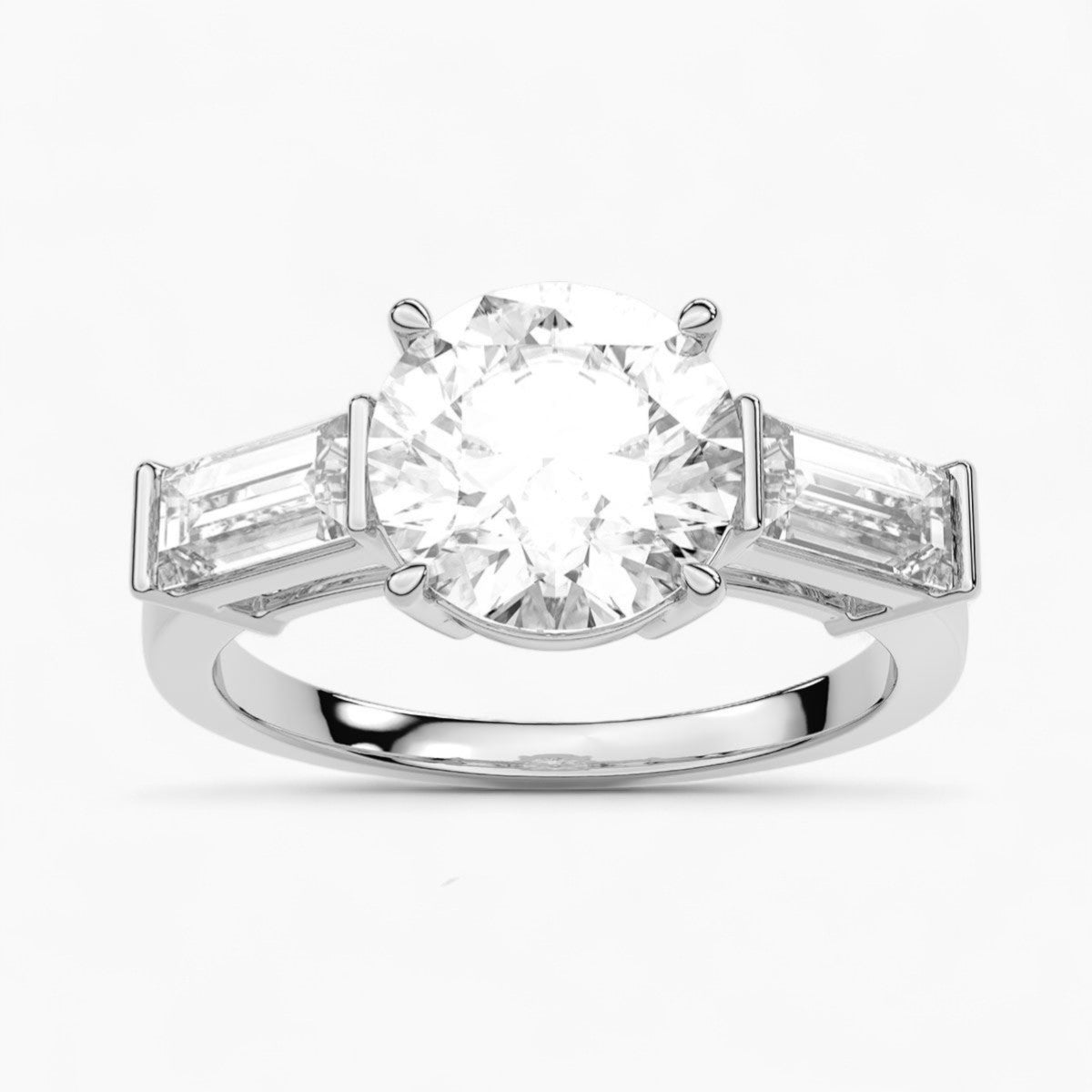 Straight Baguette Cut Three Stone Diamond Engagement Ring