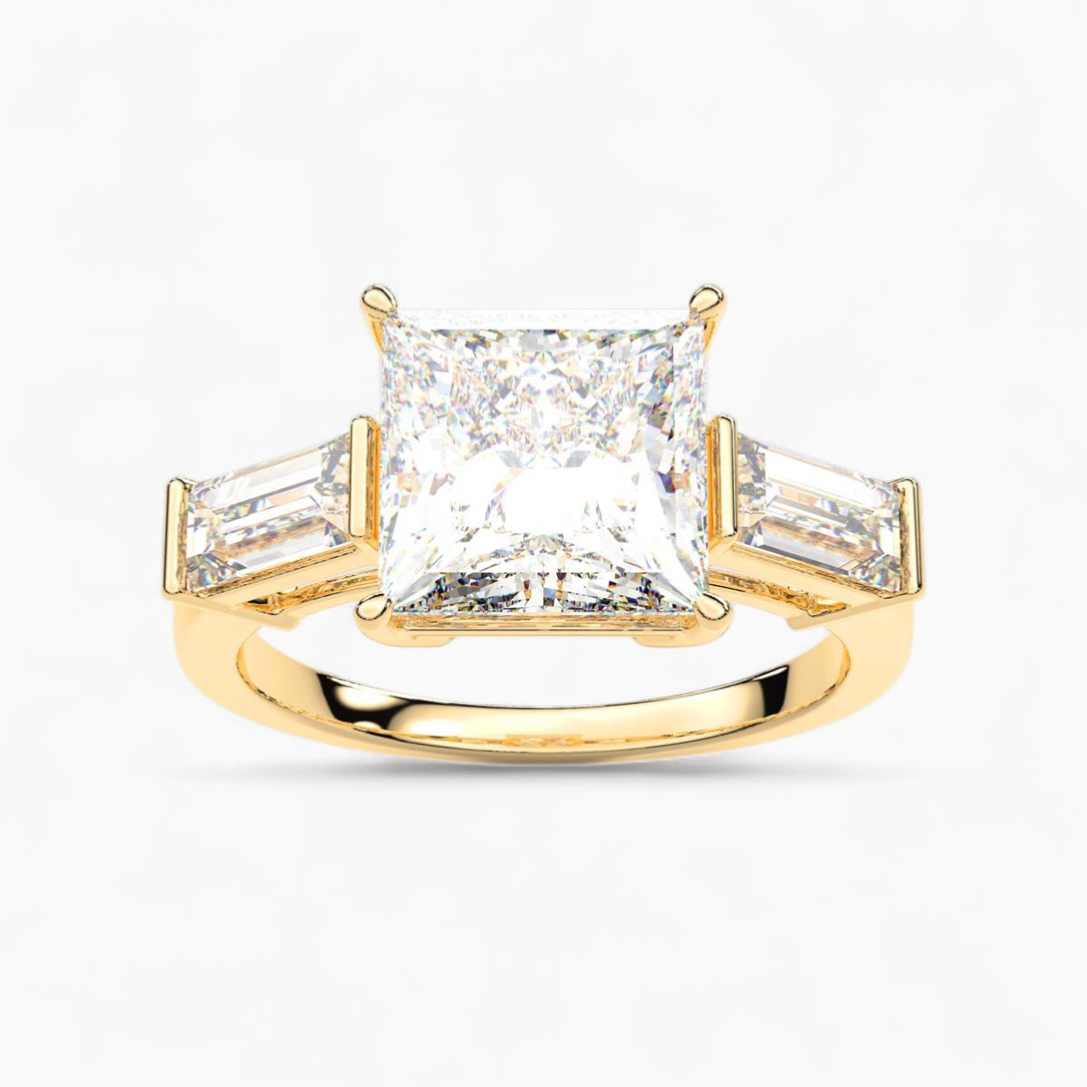 Straight Baguette Cut Three Stone Diamond Engagement Ring