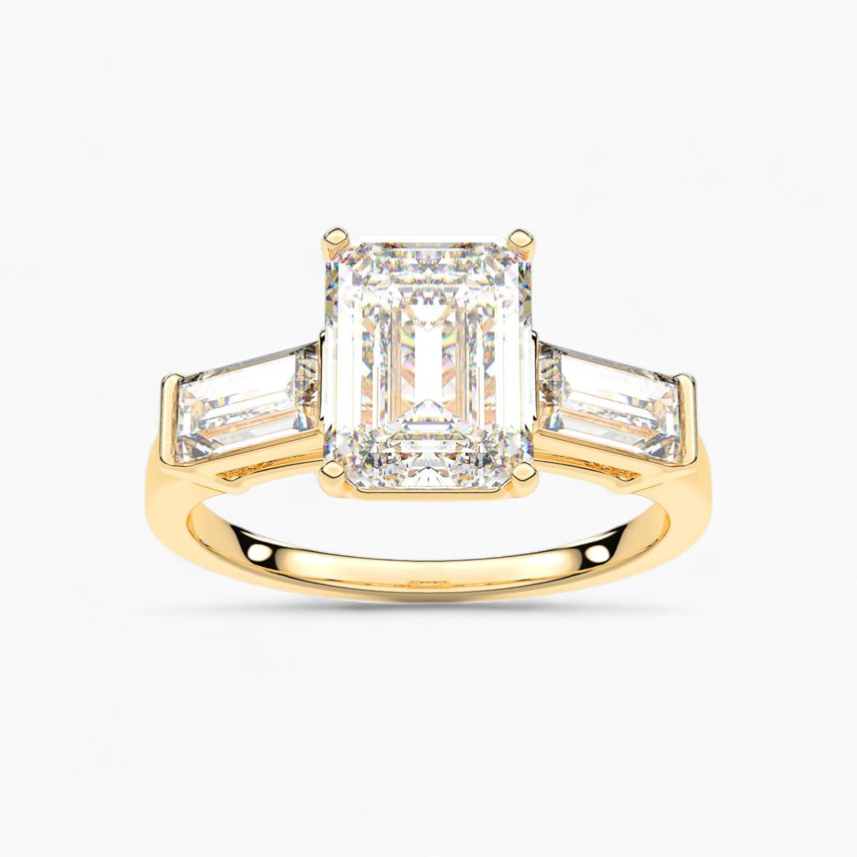 Straight Baguette Cut Three Stone Diamond Engagement Ring