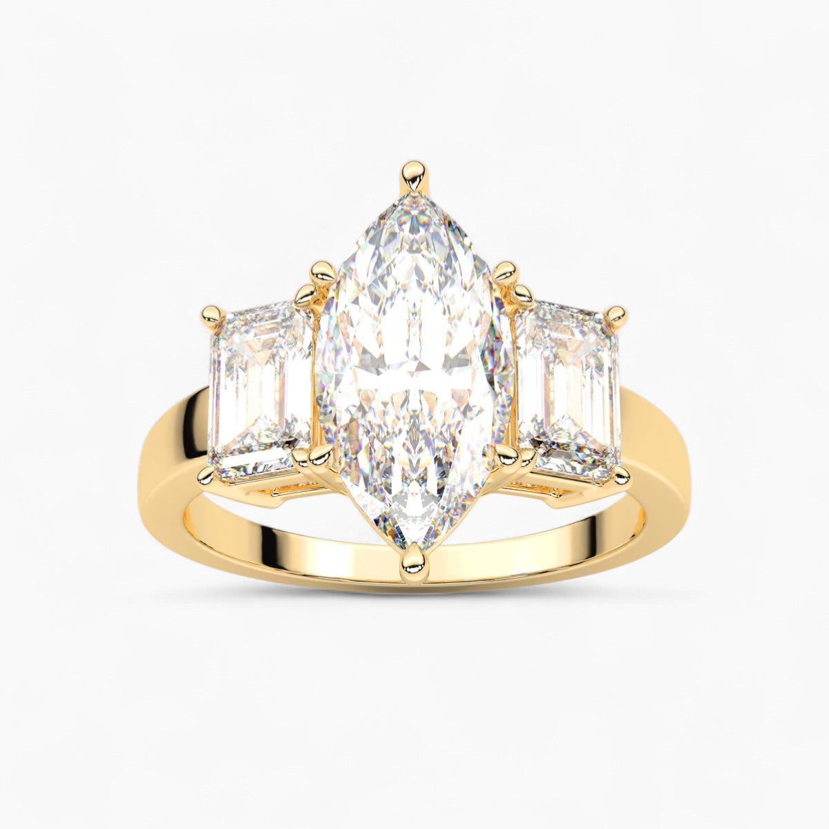 Emerald Cut Three Stone Diamond Engagement Ring