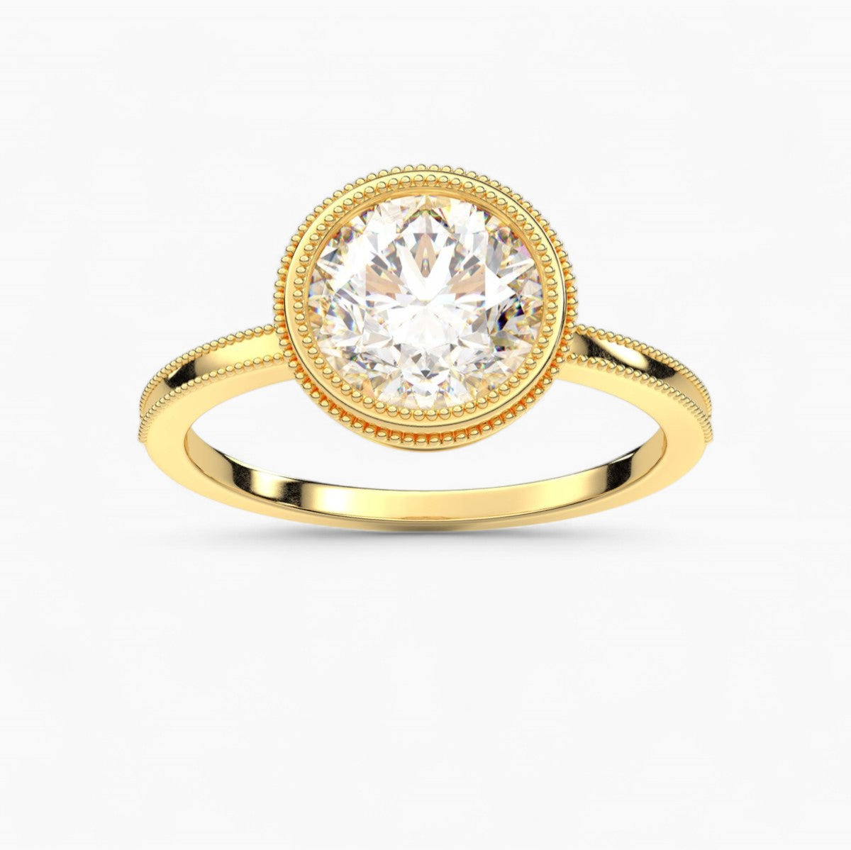 Milgrain and Bezel Set Diamond Engagement Ring