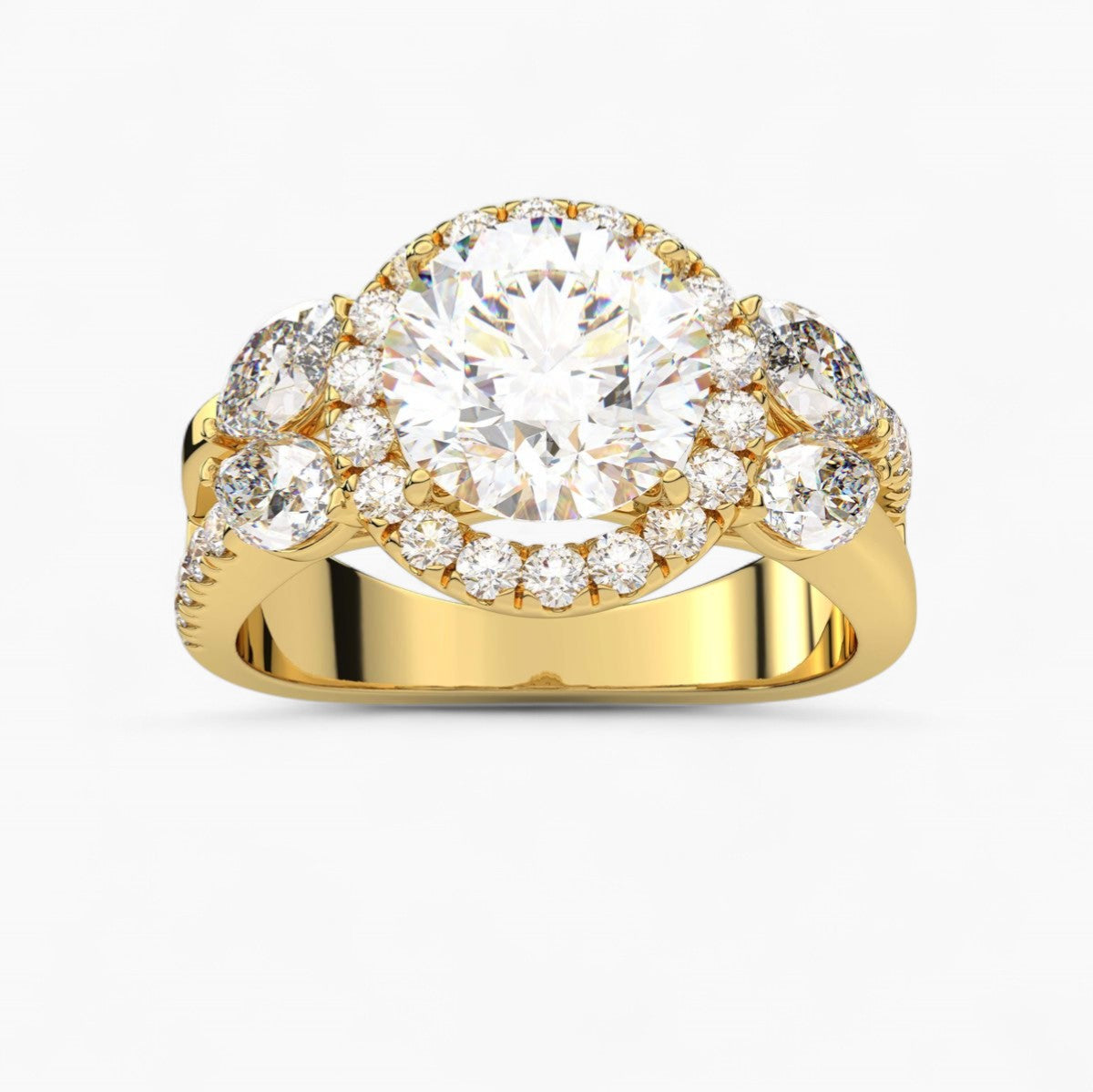 Diamond Halo Engagement Ring with side accents