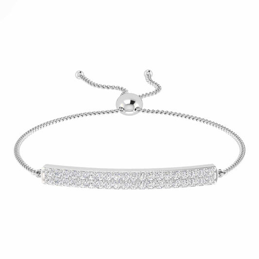 Striking Two Row Round Cut Prong Set Diamond Bolo Bracelet
