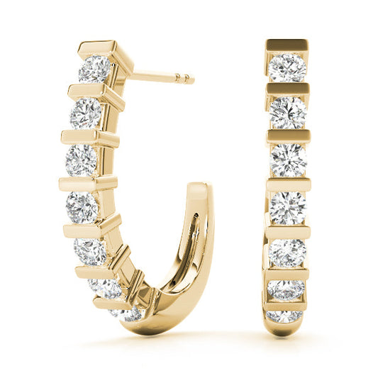 Round Lab Grown Diamond  J-Hoop Earrings