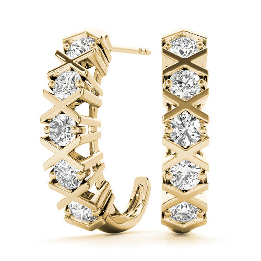 Round Lab Grown Diamond  J-Hoop Earrings