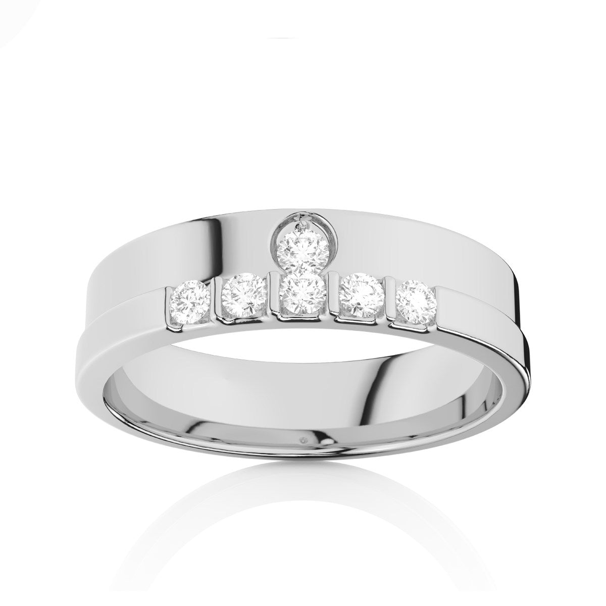 Wide Two Stepped Round Diamond Mens Band