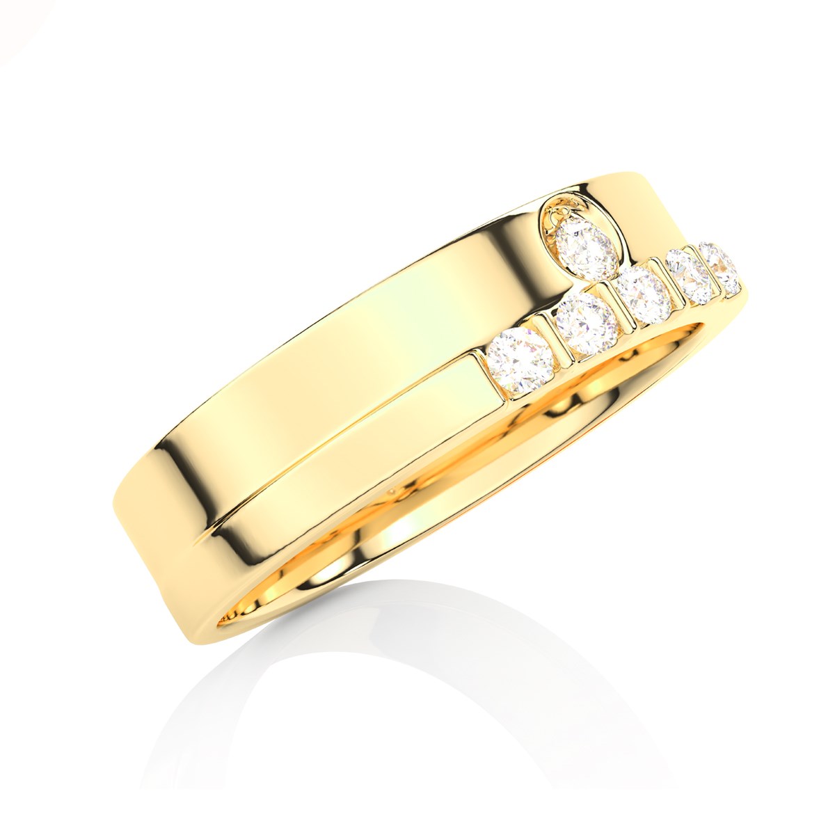 Wide Two Stepped Round Diamond Mens Band