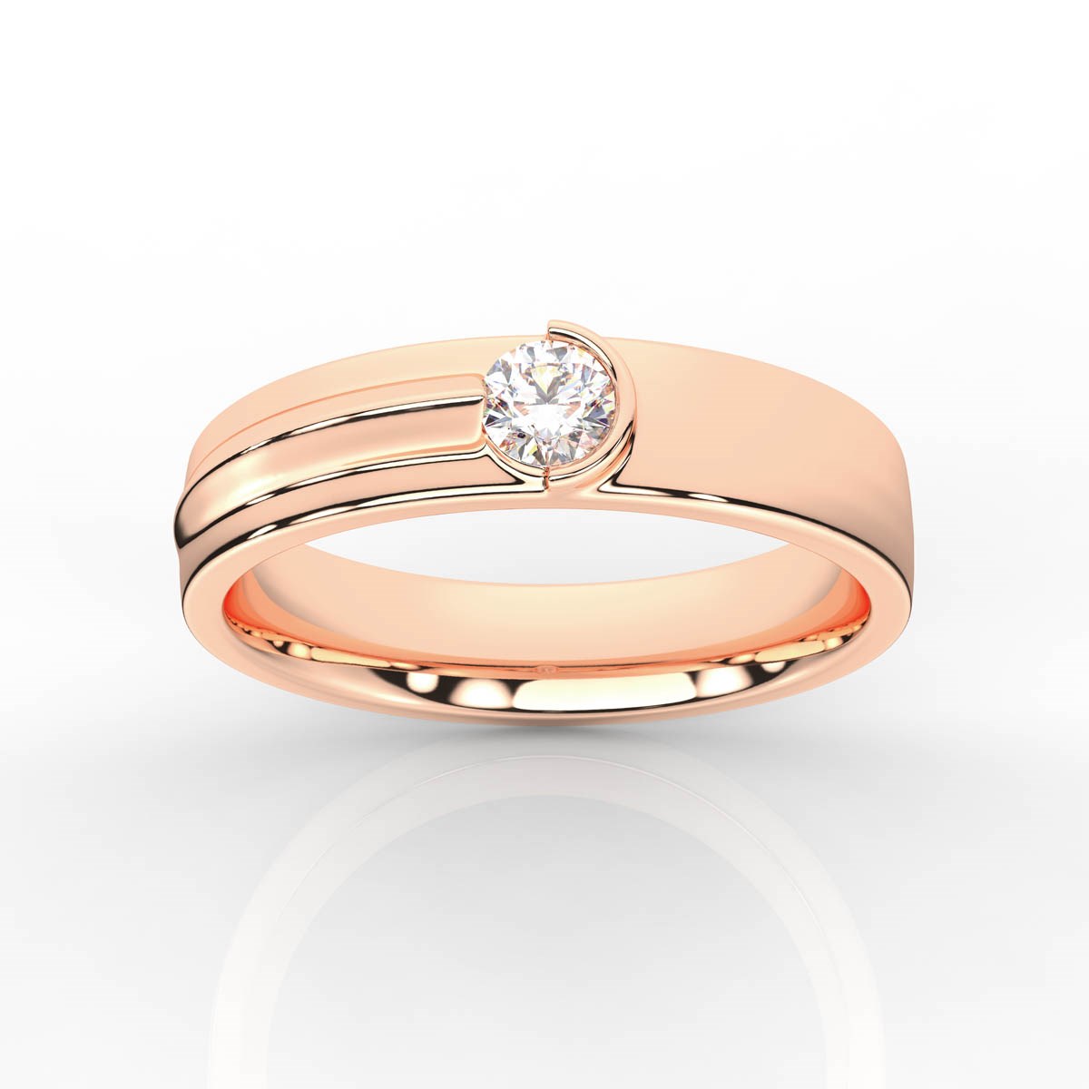 Half Bezel Round Solitaire Diamond Mens Band with High Polish