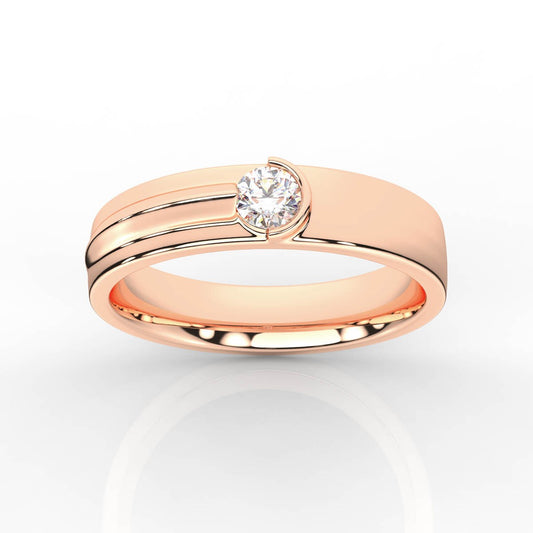 Half Bezel Round Solitaire Diamond Mens Band with High Polish