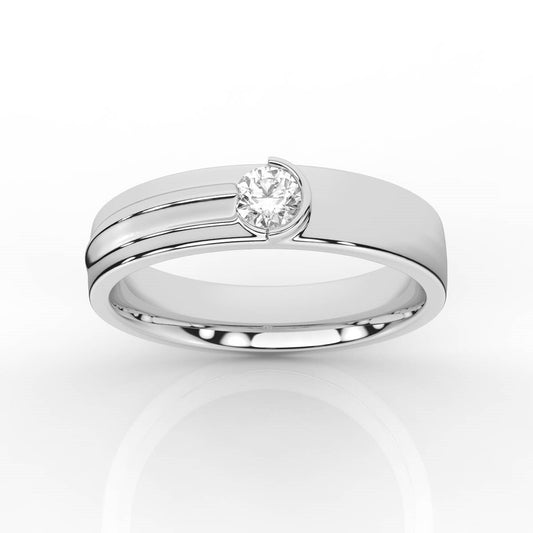 Half Bezel Round Solitaire Diamond Mens Band with High Polish