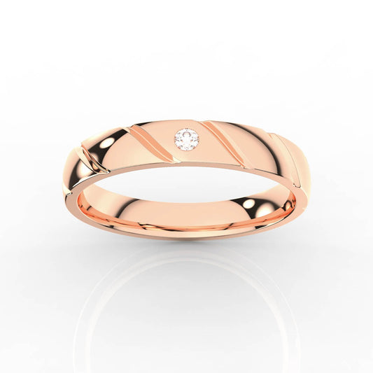 Solitaire Round Diamond Mens Band with Diagonal Grooves