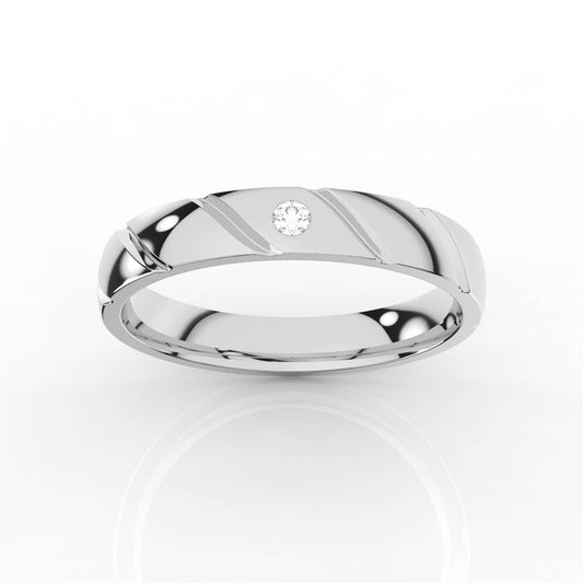 Solitaire Round Diamond Mens Band with Diagonal Grooves