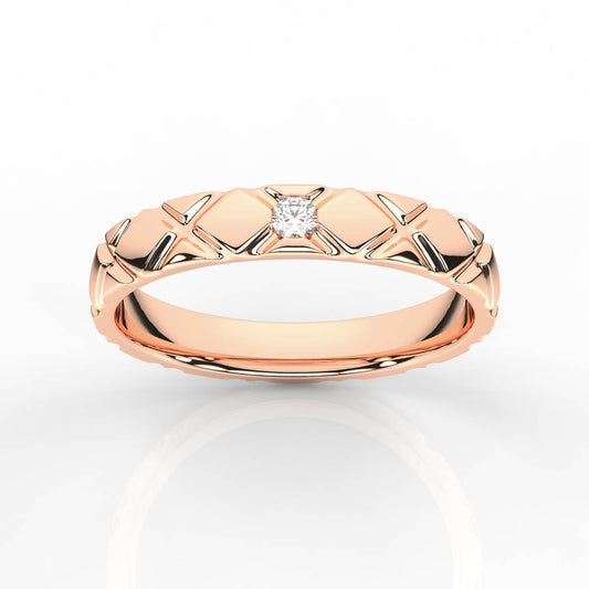 Round Solitaire Diamond Mens Band with X Pattern