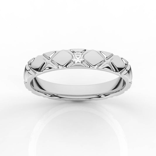 Round Solitaire Diamond Mens Band with X Pattern