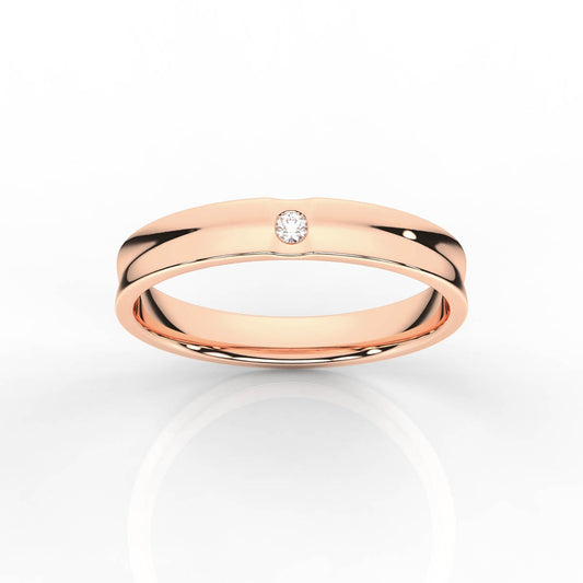 Concave Solitaire Round Diamond Mens Band with a Slight Line