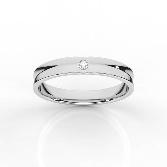 Concave Solitaire Round Diamond Mens Band with a Slight Line