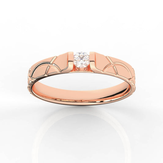 Carved Half Bezel Round Solitaire Diamond Mens Band