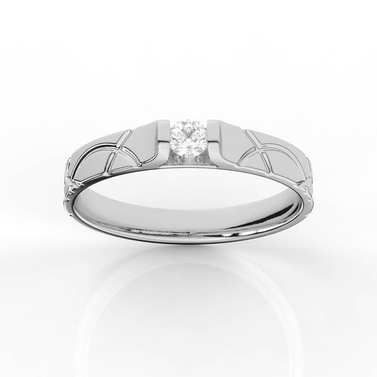 Carved Half Bezel Round Solitaire Diamond Mens Band