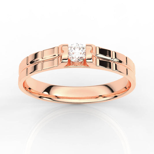 Half Bezel Round Solitaire Diamond Mens Band with Box Pattern