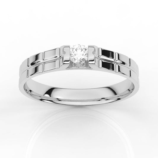 Half Bezel Round Solitaire Diamond Mens Band with Box Pattern