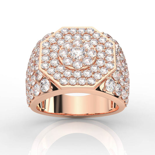 Wide Marvelous Halo Style Round Cut Prong Set Diamond Mens Band with Milgrain Borders
