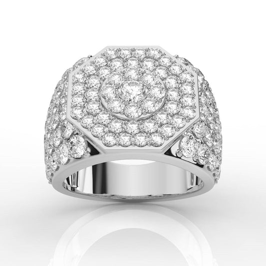 Wide Marvelous Halo Style Round Cut Prong Set Diamond Mens Band with Milgrain Borders