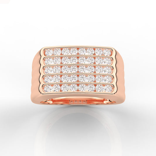 Five Row Channel Set Round Cut Diamond Mens Band