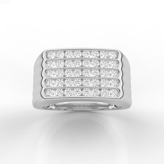 Five Row Channel Set Round Cut Diamond Mens Band