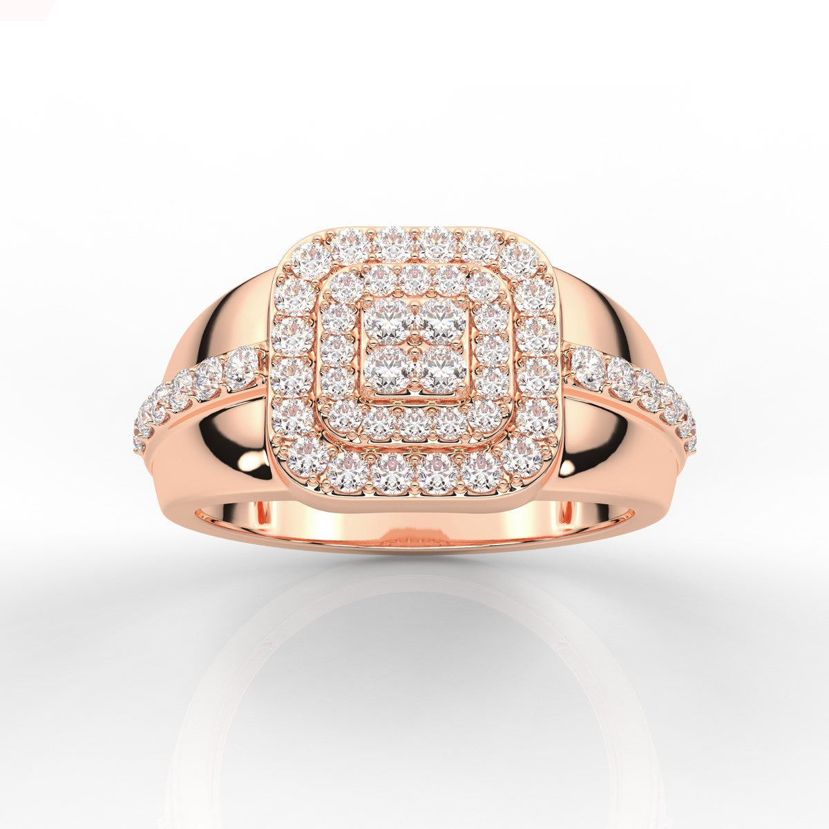 Double Halo Style Round Cut Prong Set Diamond Mens Band