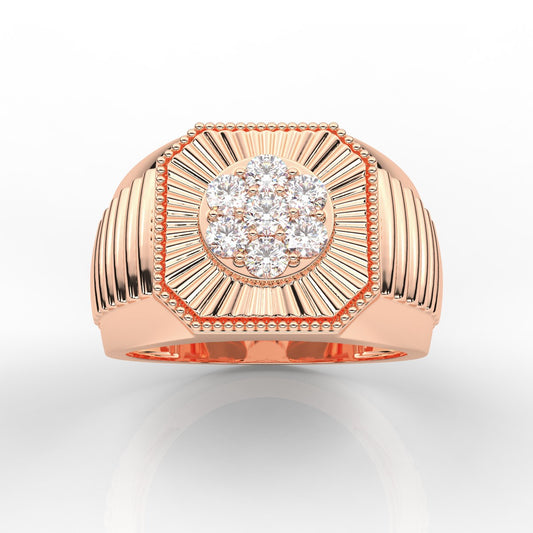 Beautiful Halo Round Cut Prong Set Mens Diamond Ring with Milgrain Detailing