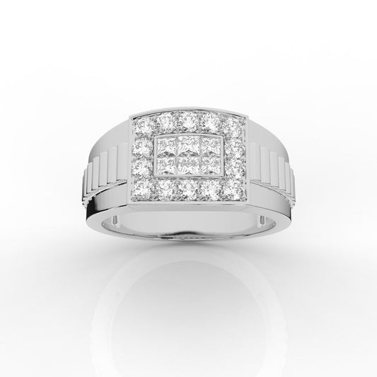 Elegant Princess and Round Cut Mens Diamond Ring in a Channel and Prong Setting