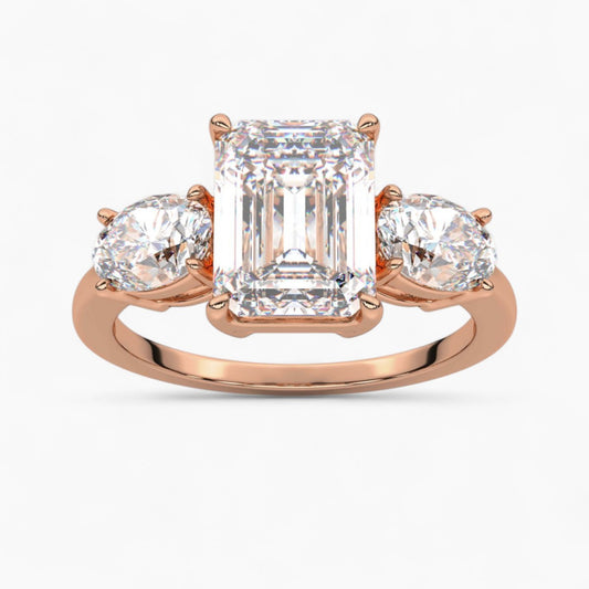 Emerald Cut Three Stone Diamond Engagement Ring