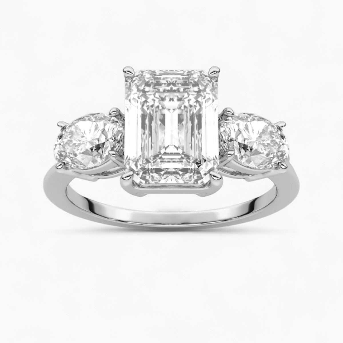 Emerald Cut Three Stone Diamond Engagement Ring