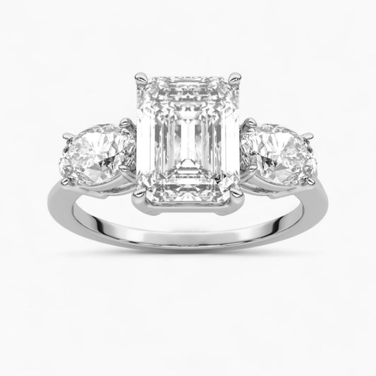 Emerald Cut Three Stone Diamond Engagement Ring