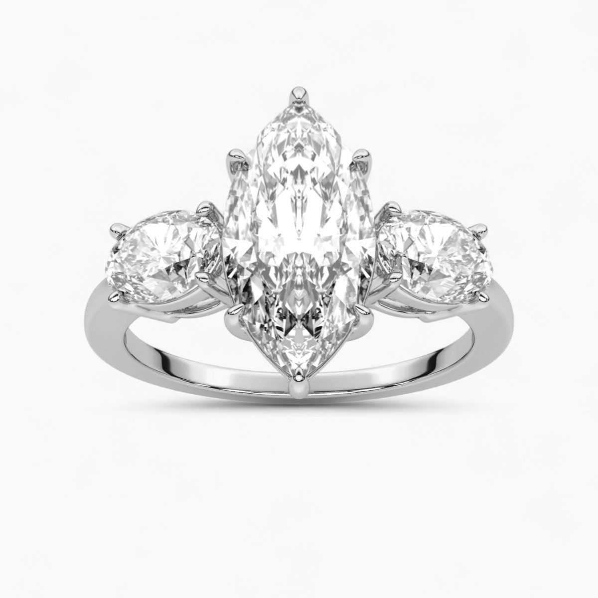 Emerald Cut Three Stone Diamond Engagement Ring