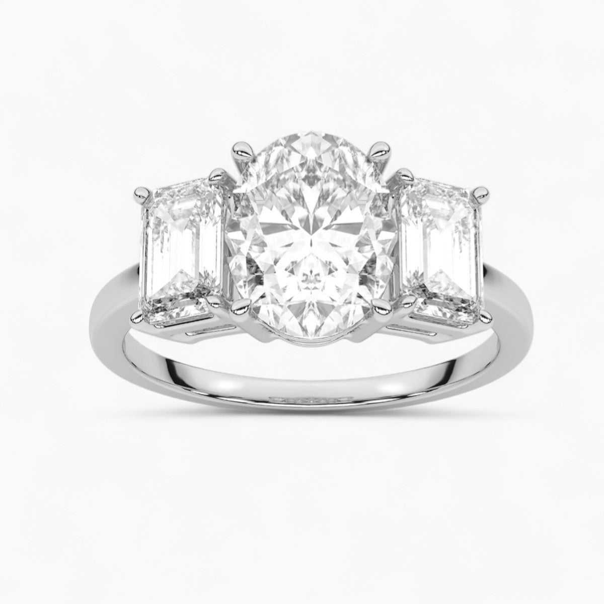 Emerald Cut Three Stone Diamond Engagement Ring