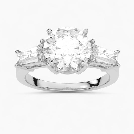 Straight Baguette Cut Three Stone Diamond Engagement Ring