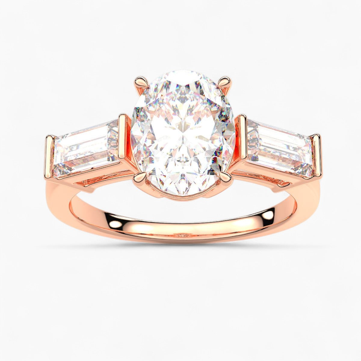 Straight Baguette Cut Three Stone Diamond Engagement Ring