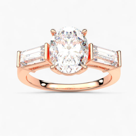 Straight Baguette Cut Three Stone Diamond Engagement Ring