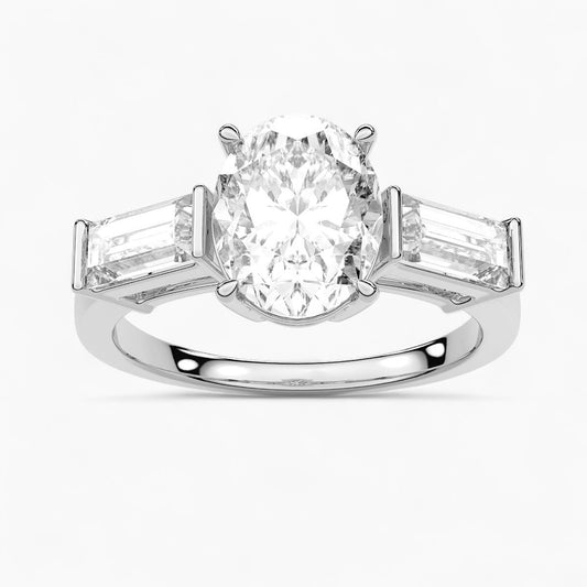 Straight Baguette Cut Three Stone Diamond Engagement Ring