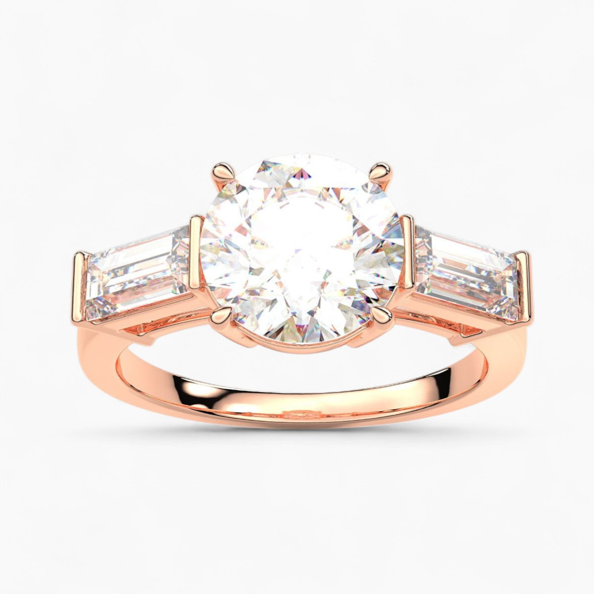 Straight Baguette Cut Three Stone Diamond Engagement Ring