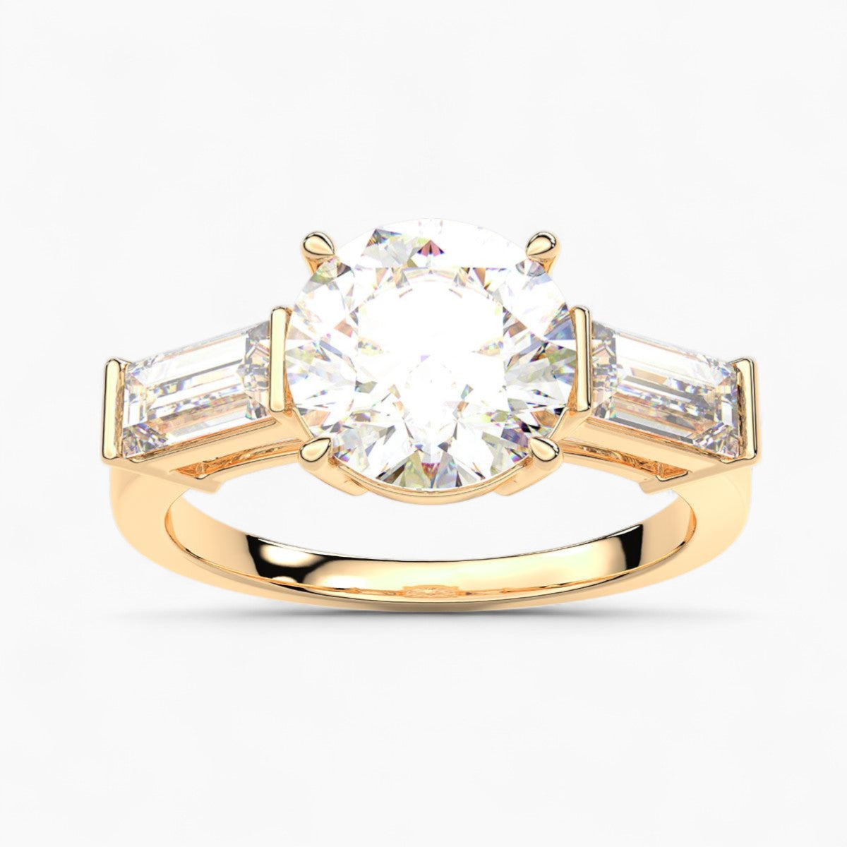Straight Baguette Cut Three Stone Diamond Engagement Ring