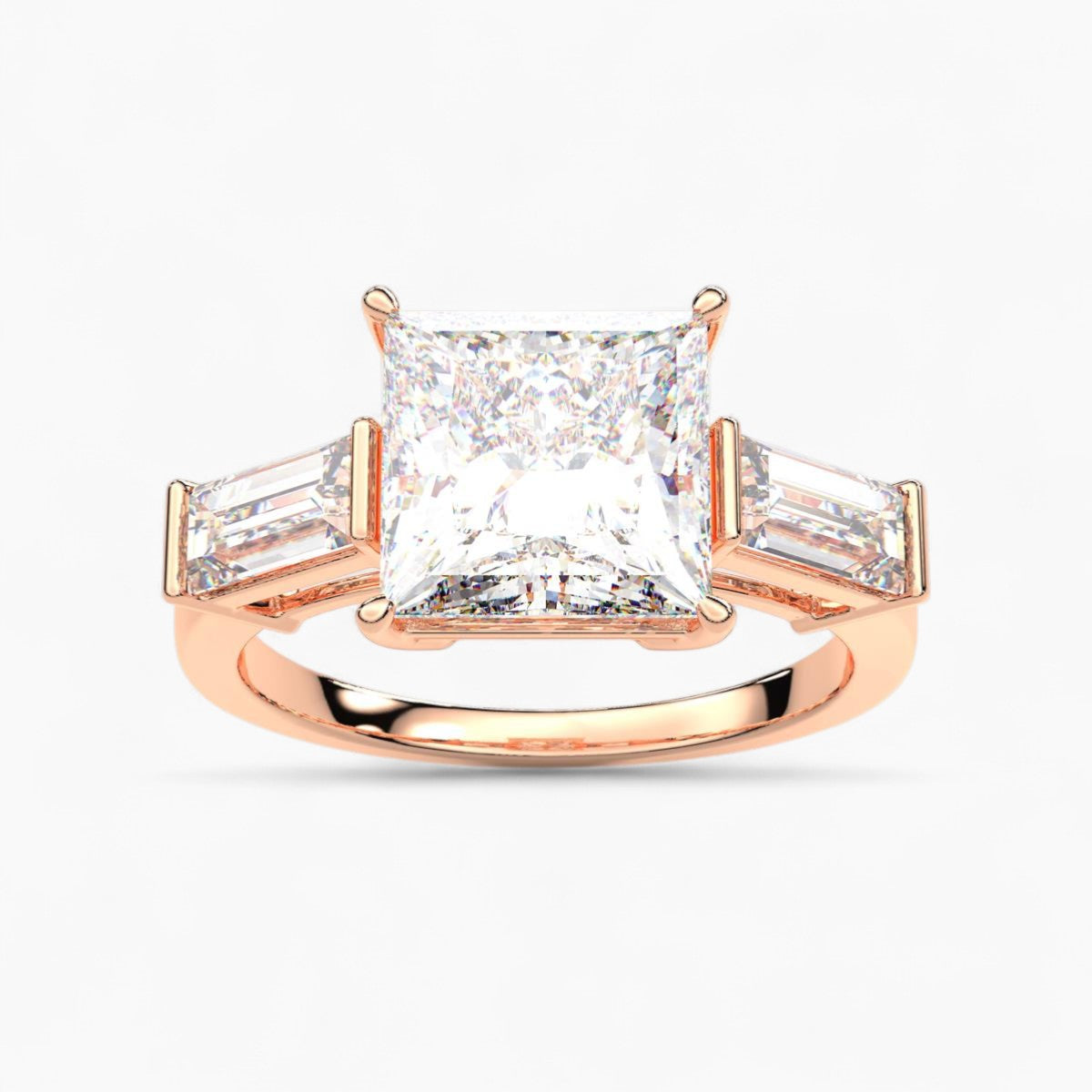 Straight Baguette Cut Three Stone Diamond Engagement Ring