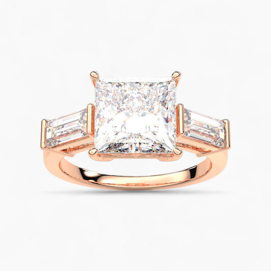 Straight Baguette Cut Three Stone Diamond Engagement Ring