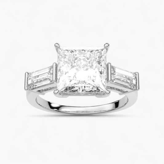 Straight Baguette Cut Three Stone Diamond Engagement Ring