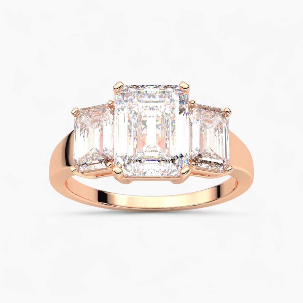 Emerald Cut Three Stone Diamond Engagement Ring